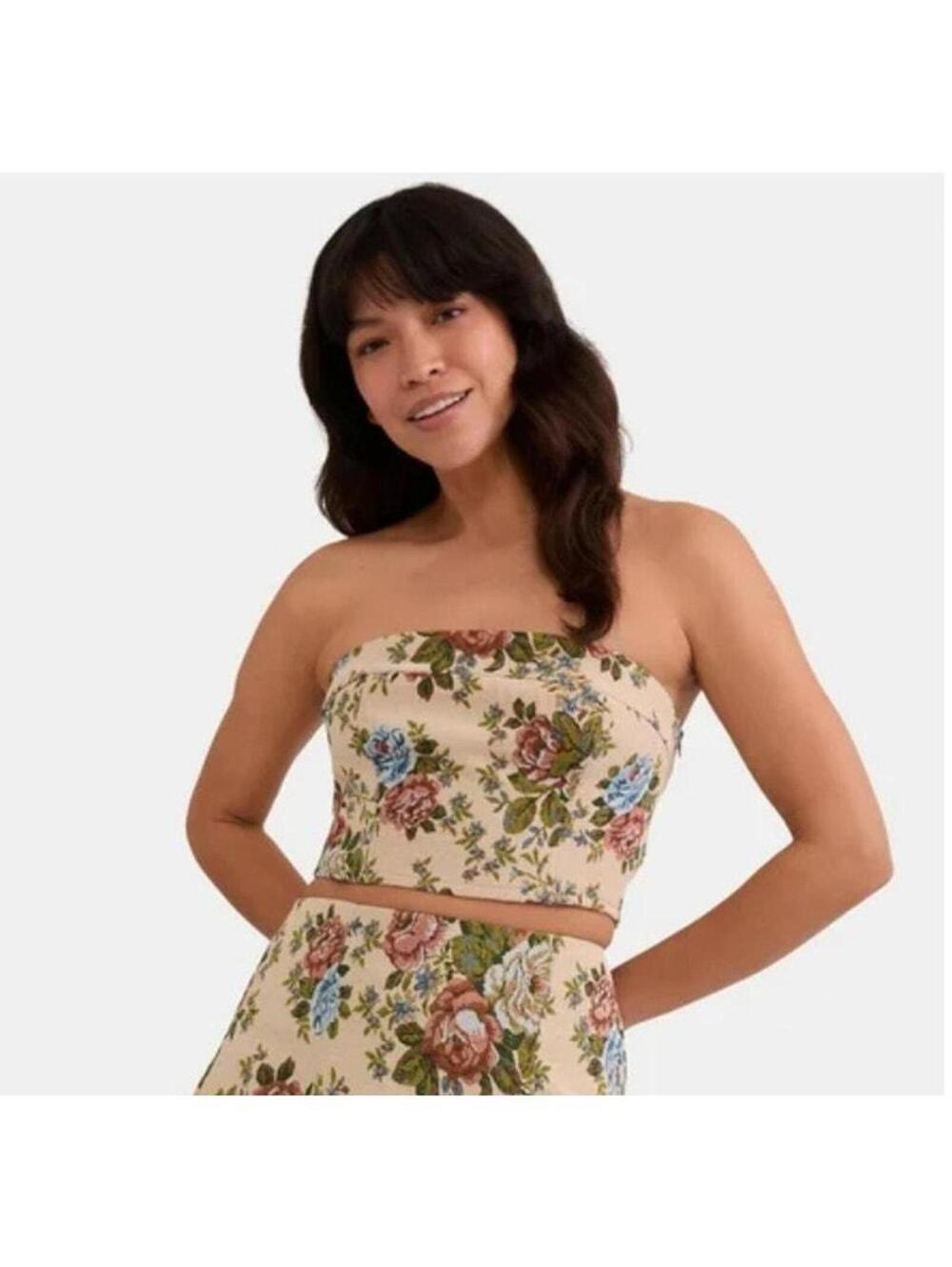 NWT Tapestry Corset Floral Crop Top XL Cream feminine romantic fairy garden